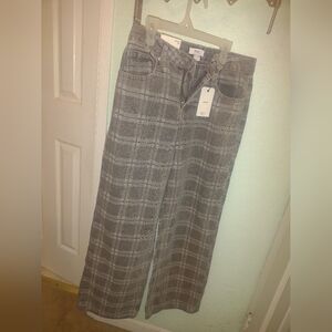 Wide Leg Plaid Trousers in Gray